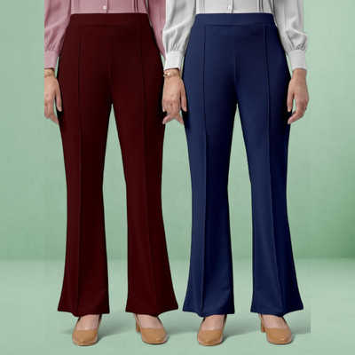lookskky Comfort Fit, Regular Fit Women Maroon, Dark Blue Trousers