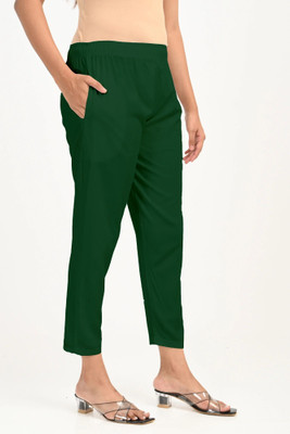 Lady Luxe Comfort Fit Women Dark Green Trousers