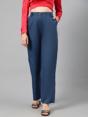 FAB INN Regular Fit Women Blue Trousers