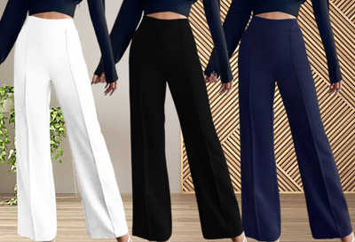 Parona Regular Fit Women White, Black, Dark Blue Trousers