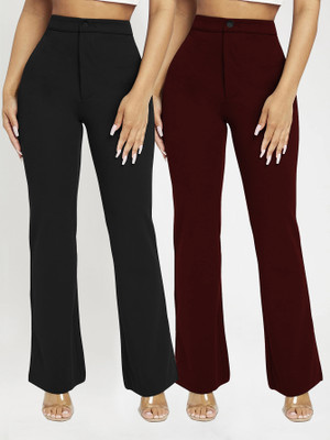 Toochki Regular Fit Women Black, Maroon Trousers