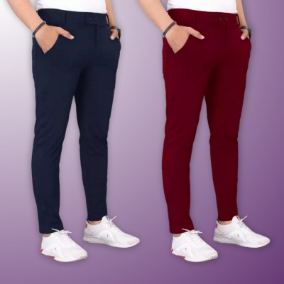 GIBBONTE Slim Fit Men Blue, Maroon Trousers