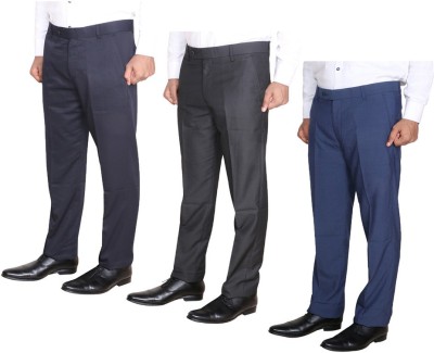 Indistar Regular Fit Men Blue, Silver, Khaki Trousers