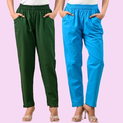 SAAV Regular Fit Women Dark Green, Light Blue Trousers