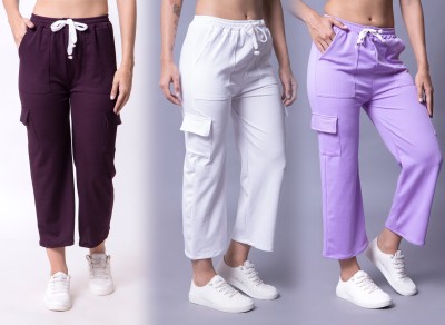 Nayably Comfort Fit, Regular Fit Women Purple, White, Purple Trousers