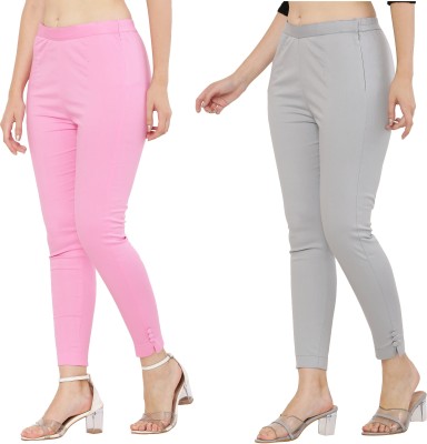 Priya Point Regular Fit Women Grey, Pink Trousers