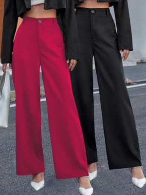 CILIMILI Relaxed Women Black, Pink Trousers