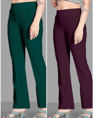 MODERNSSHOP Flared Women Green, Maroon Trousers
