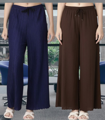 MUZUN Regular Fit Women Blue, Brown Trousers