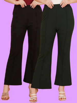 Parona Regular Fit Women Black, Green Trousers