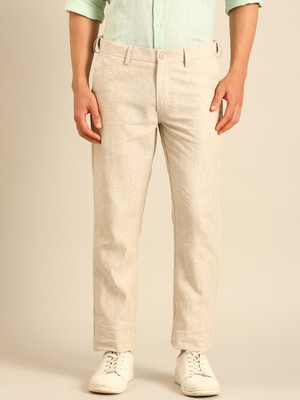 Linen Club Slim Fit Men Beige Trousers