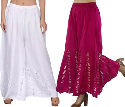 OMAYAA Comfort Fit Women White, Pink Trousers