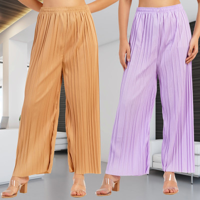 KWSH Regular Fit Women Purple, Cream Trousers