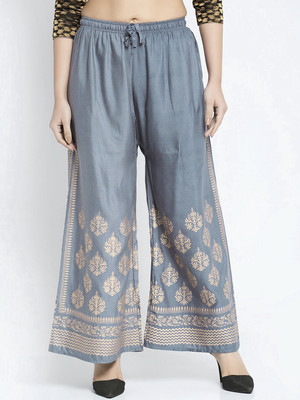 OMAYA Flared Women Grey Trousers