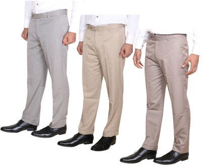 Indistar Regular Fit Men Cream, Beige, White Trousers