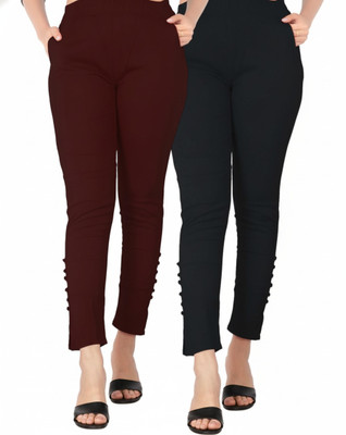 Deepa Skinny Fit Women Black, Brown Trousers