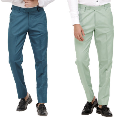 Kundan Regular Fit Men Dark Blue, Light Green Trousers