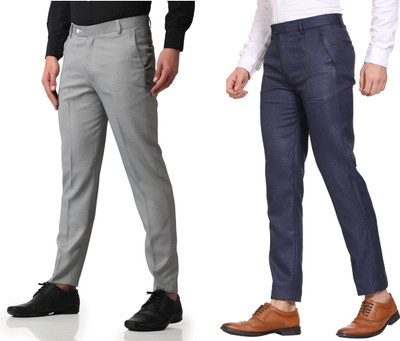 SYLZON Slim Fit Men Blue, Grey Trousers