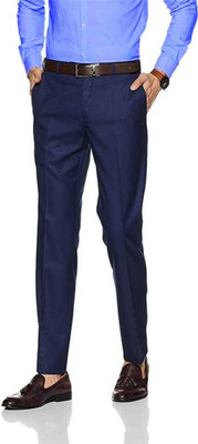 ELANHOOD Men Regular Fit Blue Viscose Rayon Formal Trousers / Formal Pant Regular Fit Men Blue Trousers