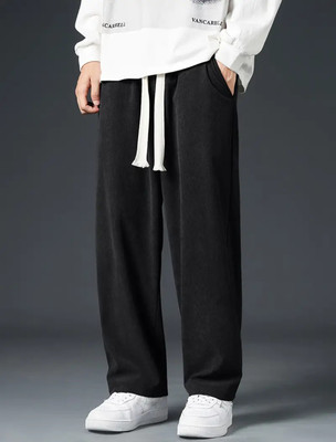 Povaxpo Solid Men Black Track Pants