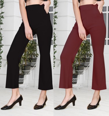 Doil Domec Regular Fit Women Black, Maroon Trousers