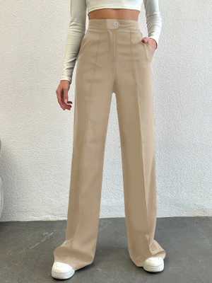 NJFAB Regular Fit Women Beige Trousers