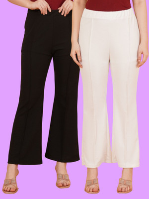 Parona Regular Fit Women Black, White Trousers