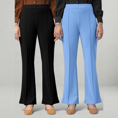 Trouserwala Loose Fit Women Black, Light Blue Trousers