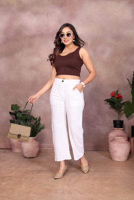 S21 Regular Fit Women White Trousers