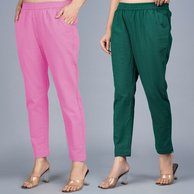 HouseOfCommon Regular Fit Women Pink, Dark Green Trousers