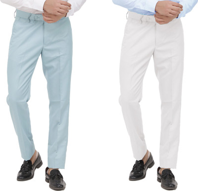 Kavita Fasion Regular Fit Men Light Blue, White Trousers