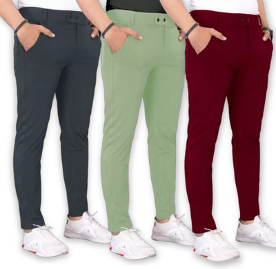 GIBBONTE Slim Fit Men Maroon, Grey, Green Trousers