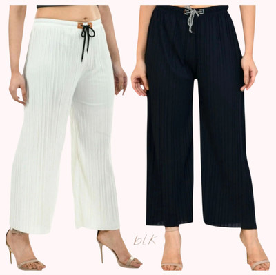 FABBIZZ Regular Fit Women Blue, White Trousers