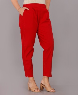 Dlifestyle Slim Fit Women Red Trousers