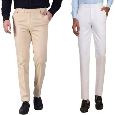 rishi Regular Fit Men Beige, White Trousers