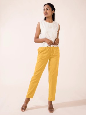 LOOKLINE Relaxed Women Yellow Trousers
