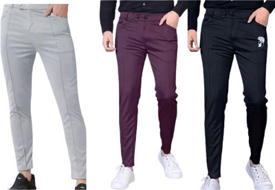 ADVIK FASHION HUB Slim Fit, Comfort Fit Men Black, Purple, Grey Trousers
