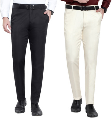 ARIZO Regular Fit Men Black, Cream Trousers