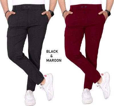 TENIT Slim Fit Men Black, Maroon Trousers