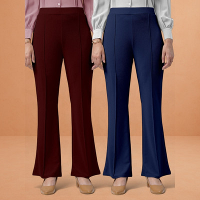 lookskky Loose Fit Women Maroon, Dark Blue Trousers