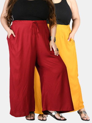 PrettyPlus by Desinoor.com Regular Fit Women Maroon, Yellow Trousers