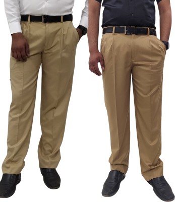 Clavelite Regular Fit Men Brown, Beige Trousers