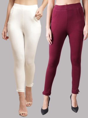 VALLES365 by S.c. Regular Fit Women White, Maroon Trousers