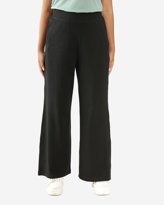 BlissClub AM:PM Cotton Wide Legged Pants - Regular Relaxed Women Black Trousers