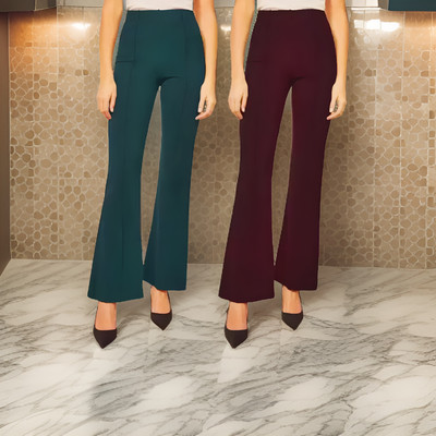 ApexDragon Flared Women Green, Maroon Trousers