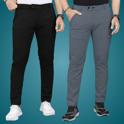 GIBBONTE Regular Fit Men Black, Grey Trousers