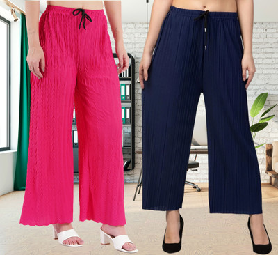 KWSH Regular Fit Women Pink, Dark Blue Trousers