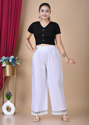 NSAZIM Flared Women White Trousers
