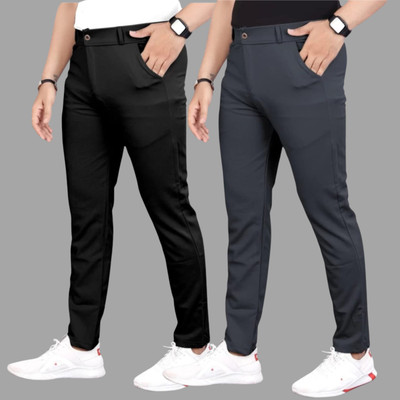 We Perfect Slim Fit Men Black, Grey Trousers