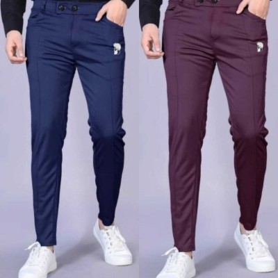 PUME Regular Fit Men Dark Blue, Maroon Trousers